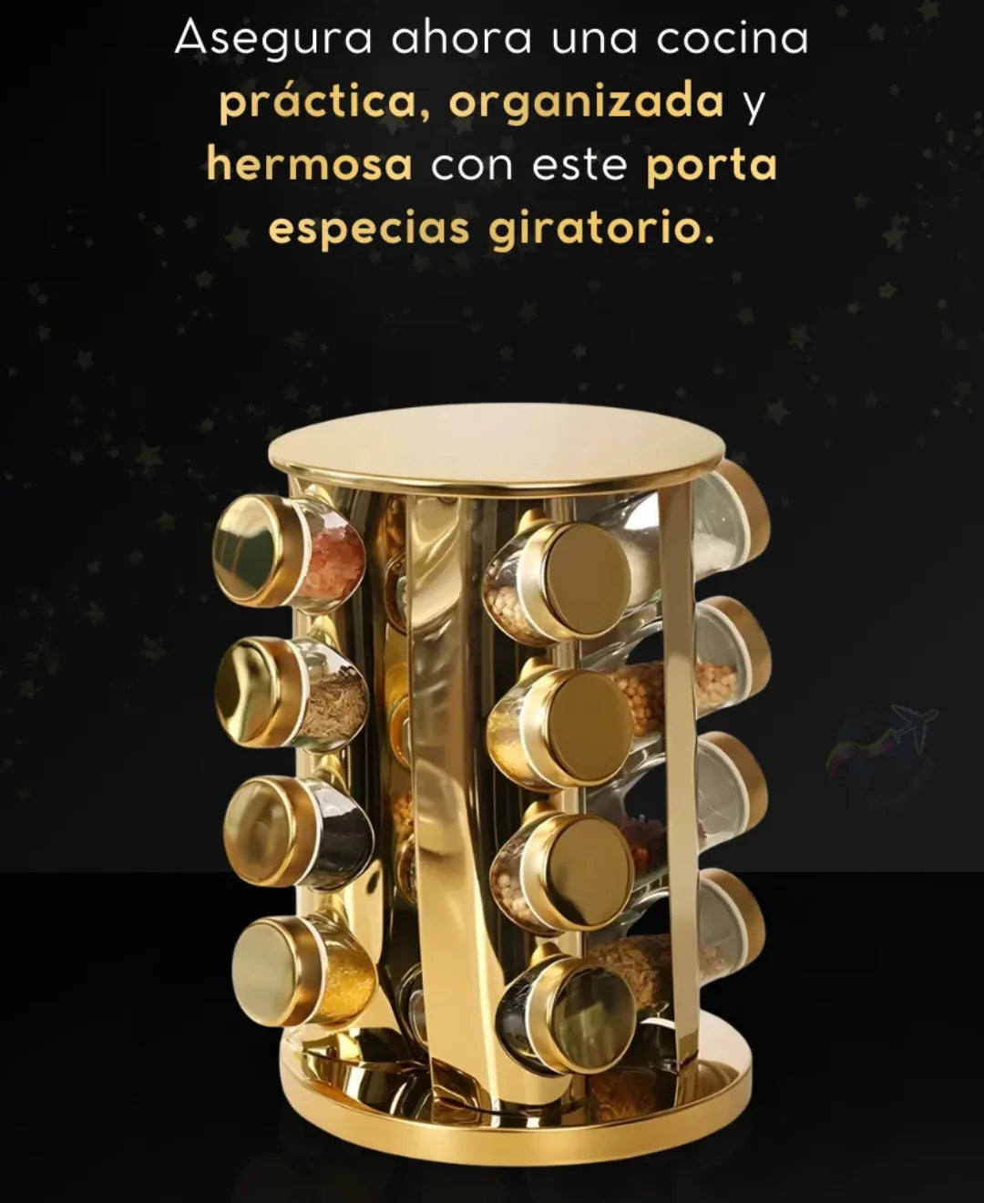 Estante giratorio para especia y hierbas - 16 almacenamientos con etiquetas✨
