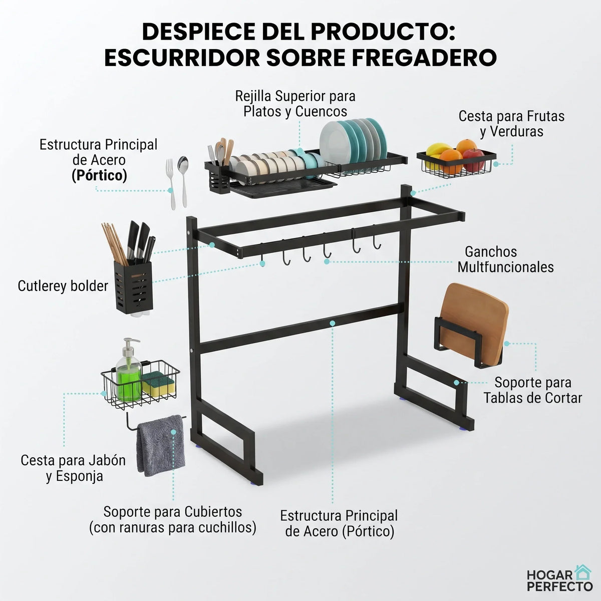 Escurridor Organizador de Platos de Acero Inoxidable✨