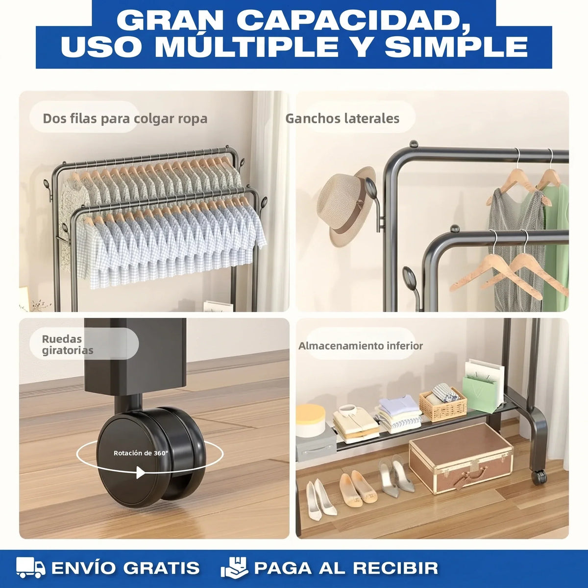 Estante Perchero Doble de acero inoxidable 58kg🏡✨