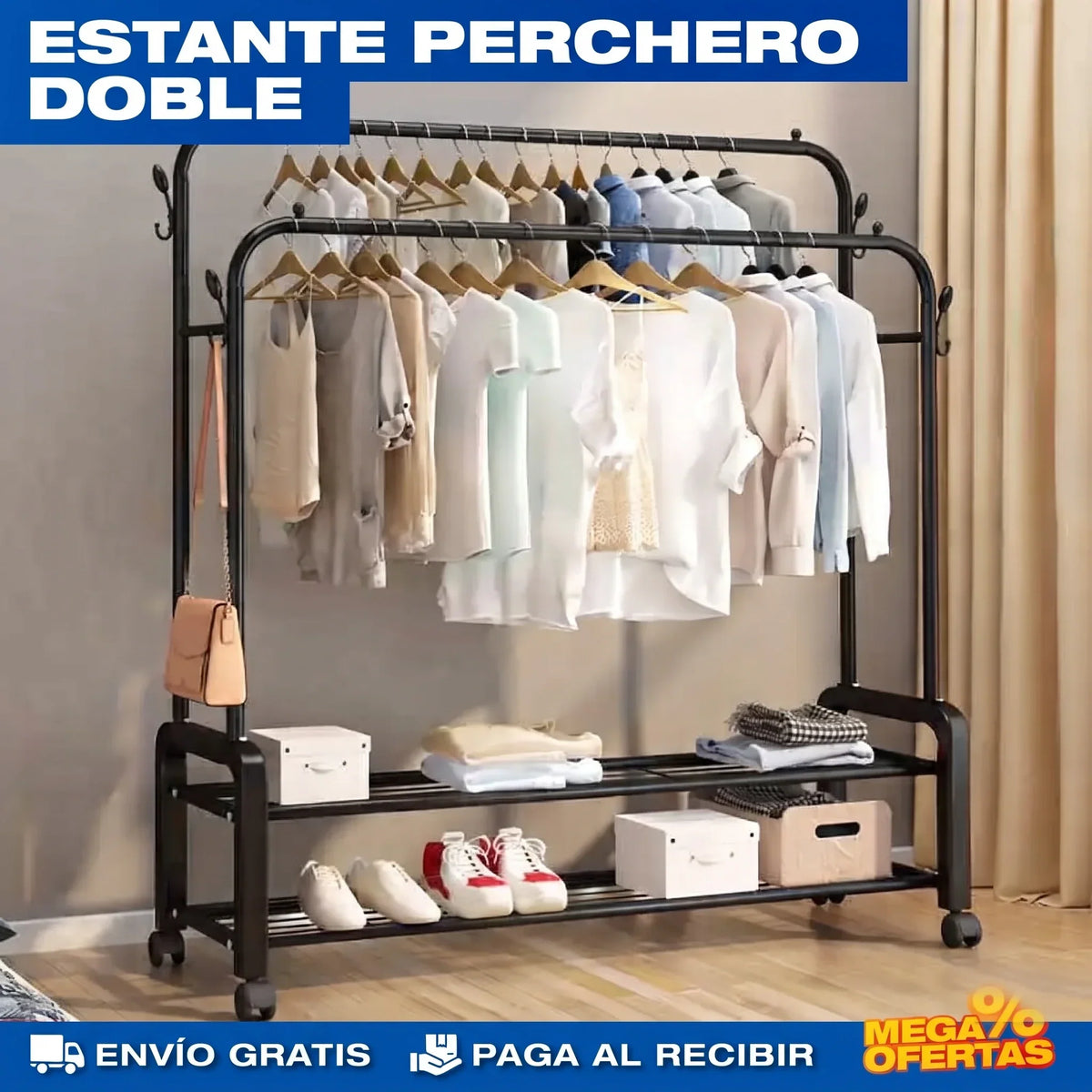 Estante Perchero Doble de acero inoxidable 58kg🏡✨