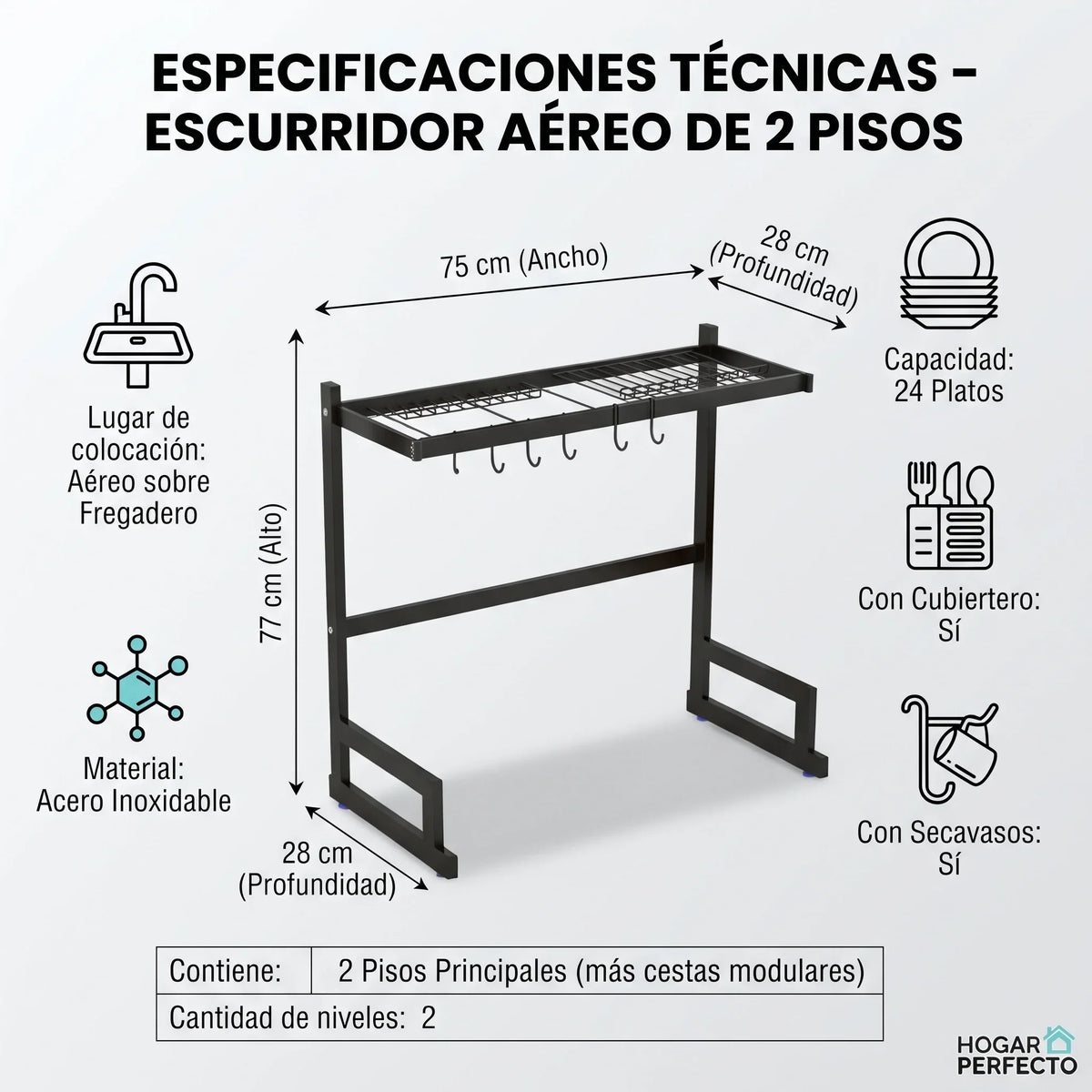 Escurridor Organizador de Platos de Acero Inoxidable✨