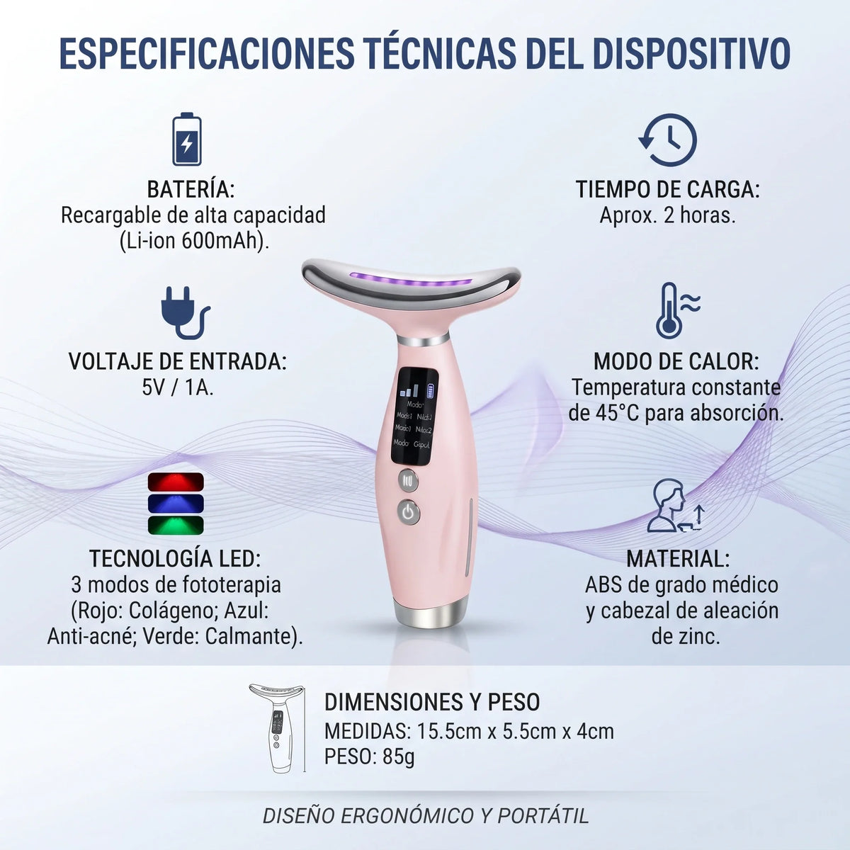 Masajeador Led Facial | Elimina Arrugas, Papada, Reafirmante Colágeno.