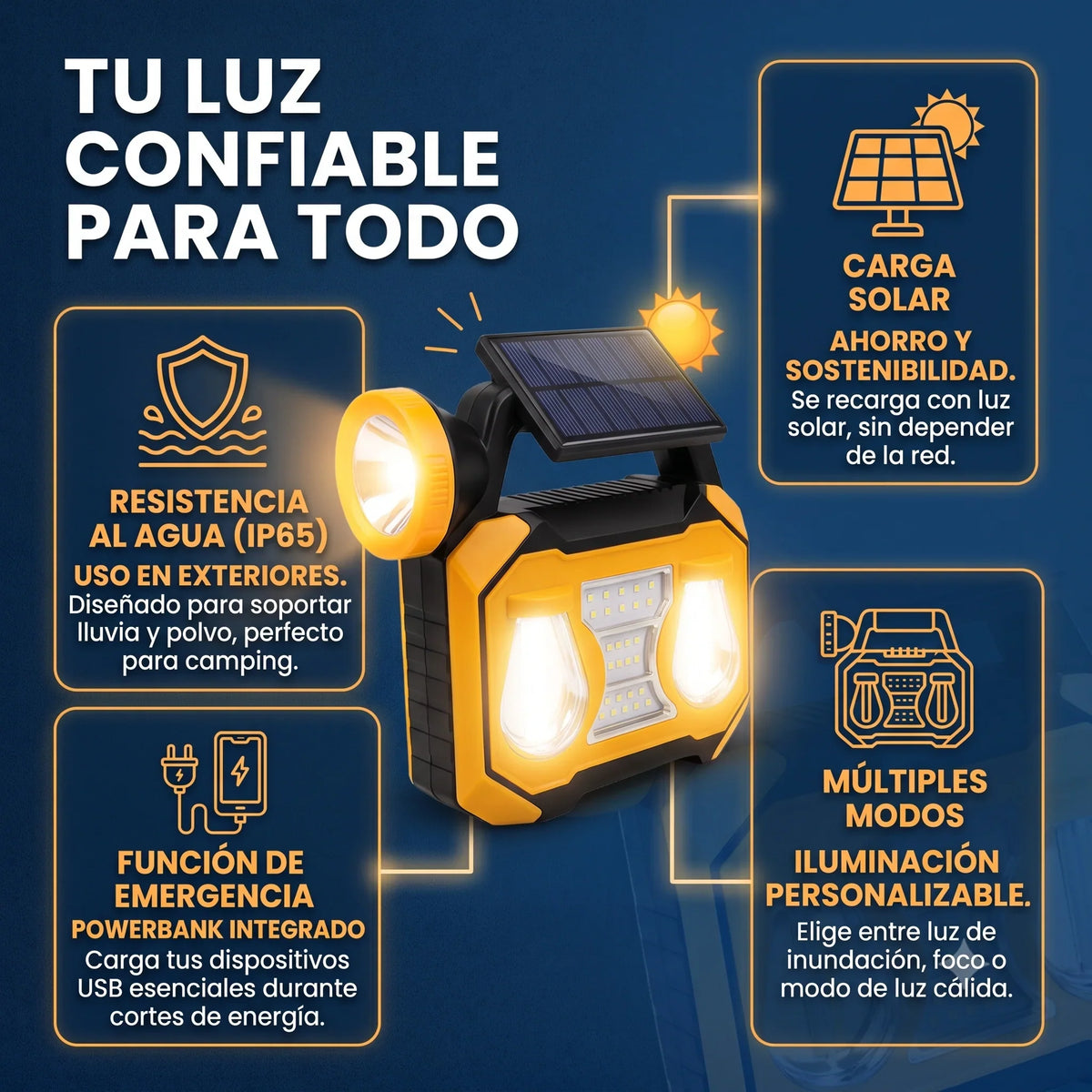 Lampara Multifuncional con Panel Solar💡☀️